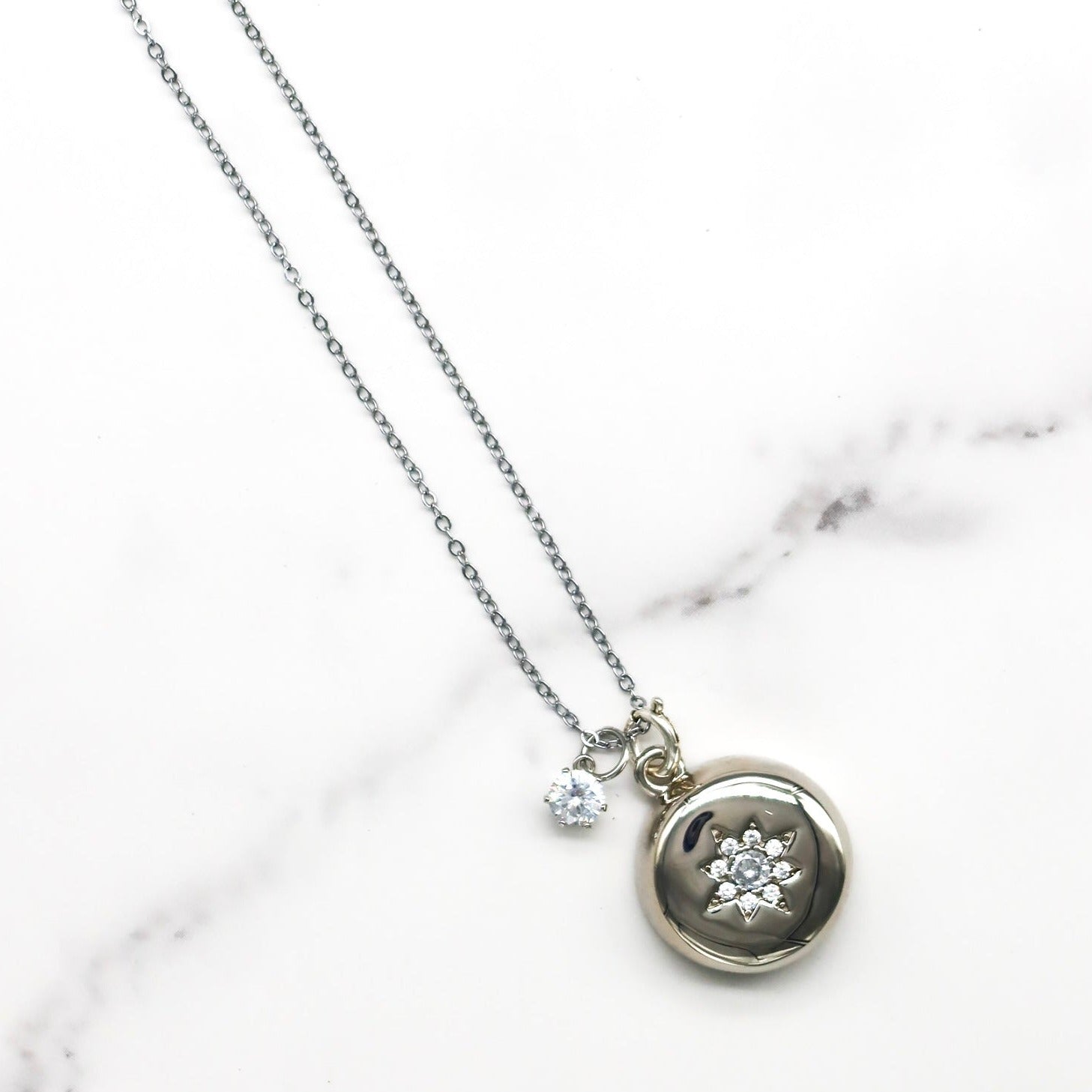 Embedded Star Necklace w/ CZ Stone - Sterling Silver
