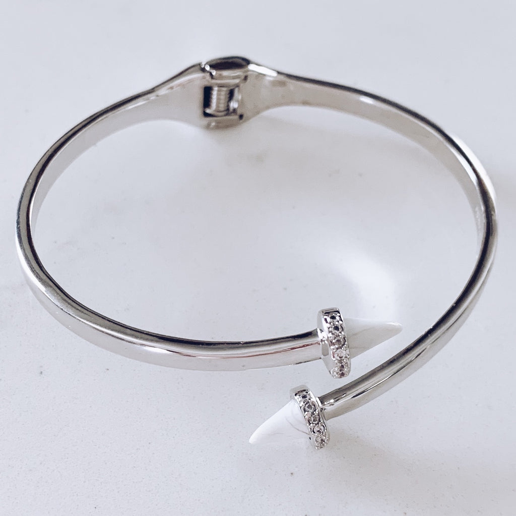 Smart Jewelry Personal Safety Panic Device for Emergency - invisaWear - Silver Marble Spike Cuff Bracelet