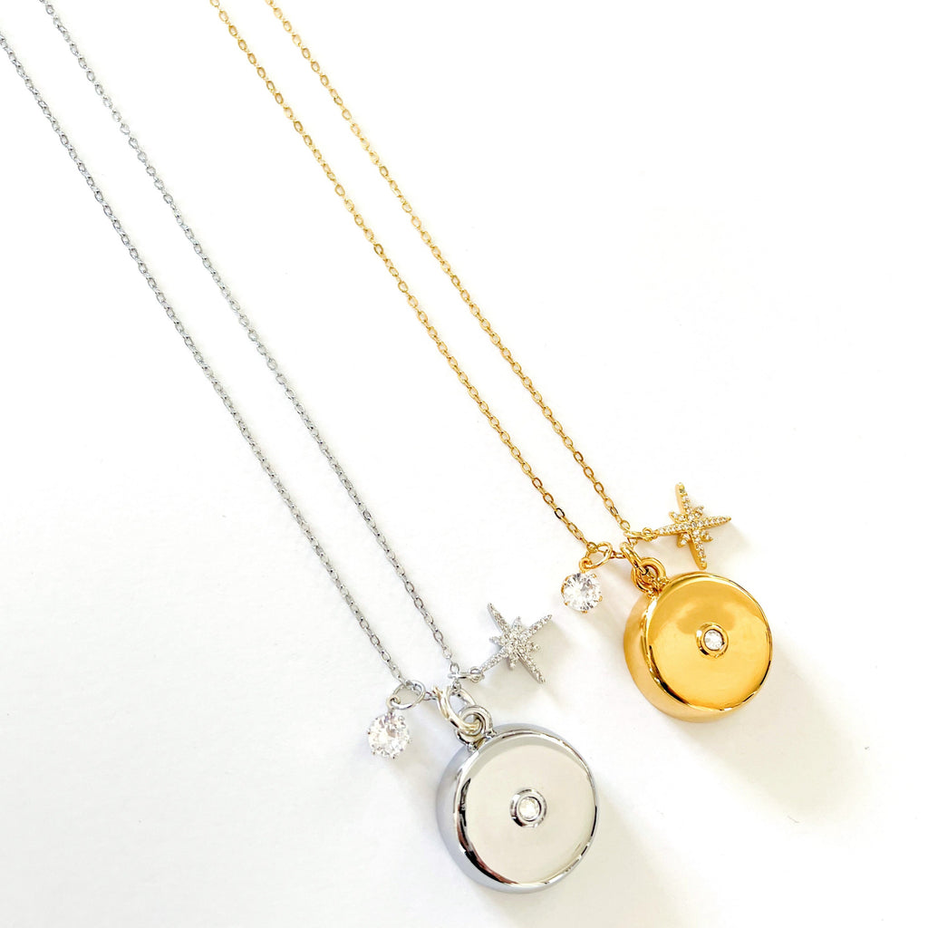 Star Burst Charm Necklace with Crystal Pendant